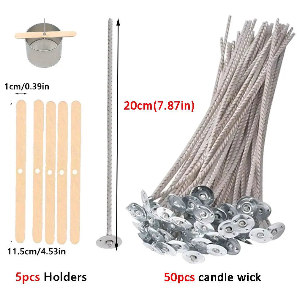 55pcs Flower Candle Wick Wood Stick Hold for SoyWax Candle Making Kit Smokeless Eco Series DIY Home Fragrance Decor Party Favors