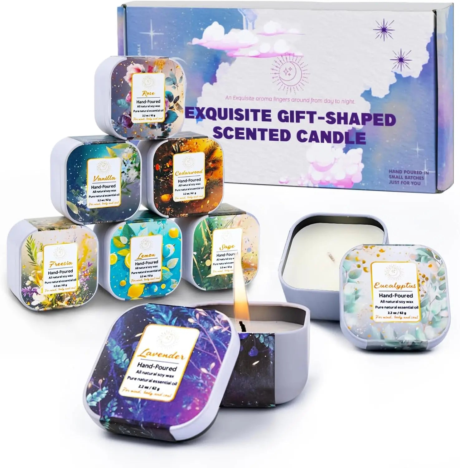 8-Pack Organic Aromatherapy Candles, Hand-Poured Soy Wax, Natural Fragrance for Home Decor and Relaxation