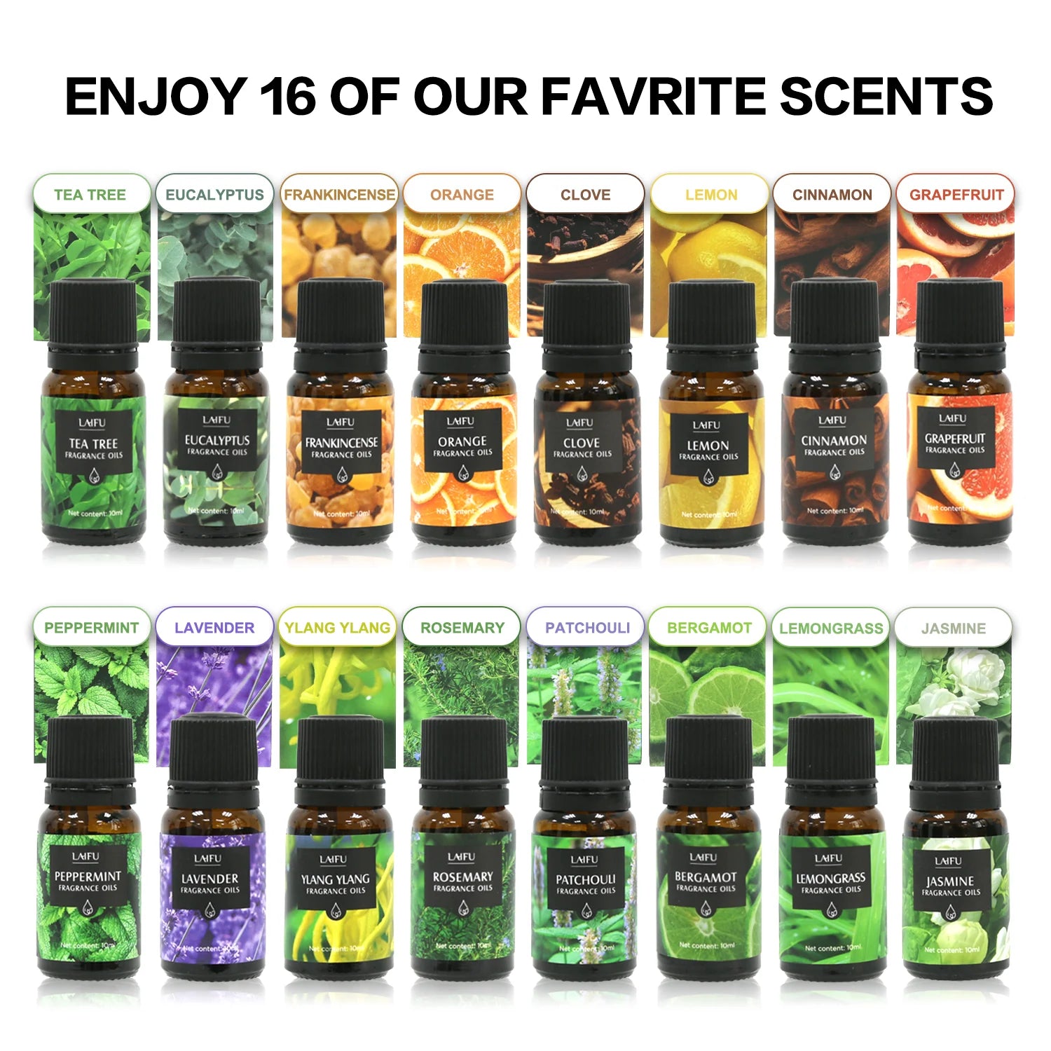 16x10ml Essential Oils Set for Diffuser Aromatherapy Candle Making Perfume Home Fragrance Humidifier Ideal Gifts