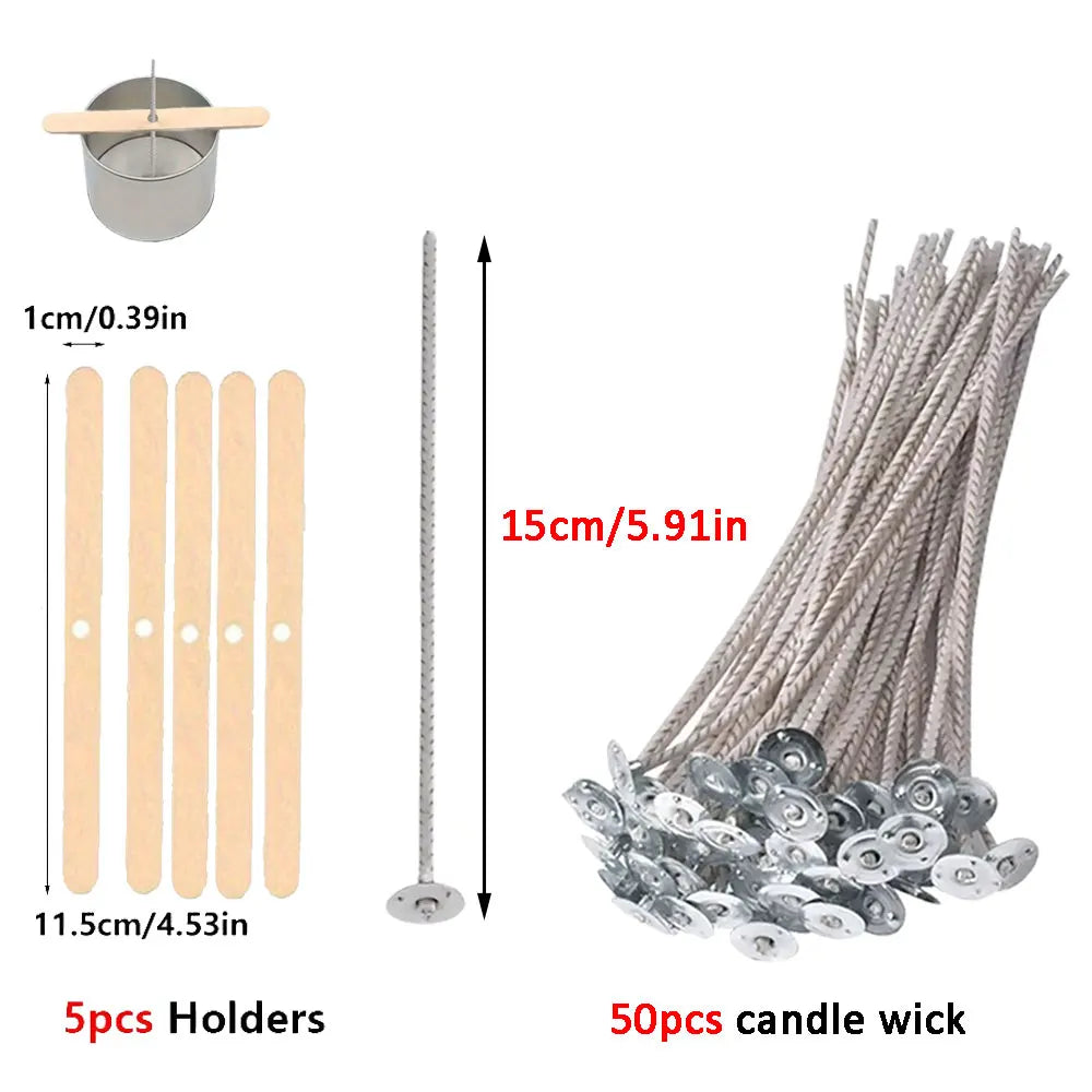 55pcs Flower Candle Wick Wood Stick Hold for SoyWax Candle Making Kit Smokeless Eco Series DIY Home Fragrance Decor Party Favors