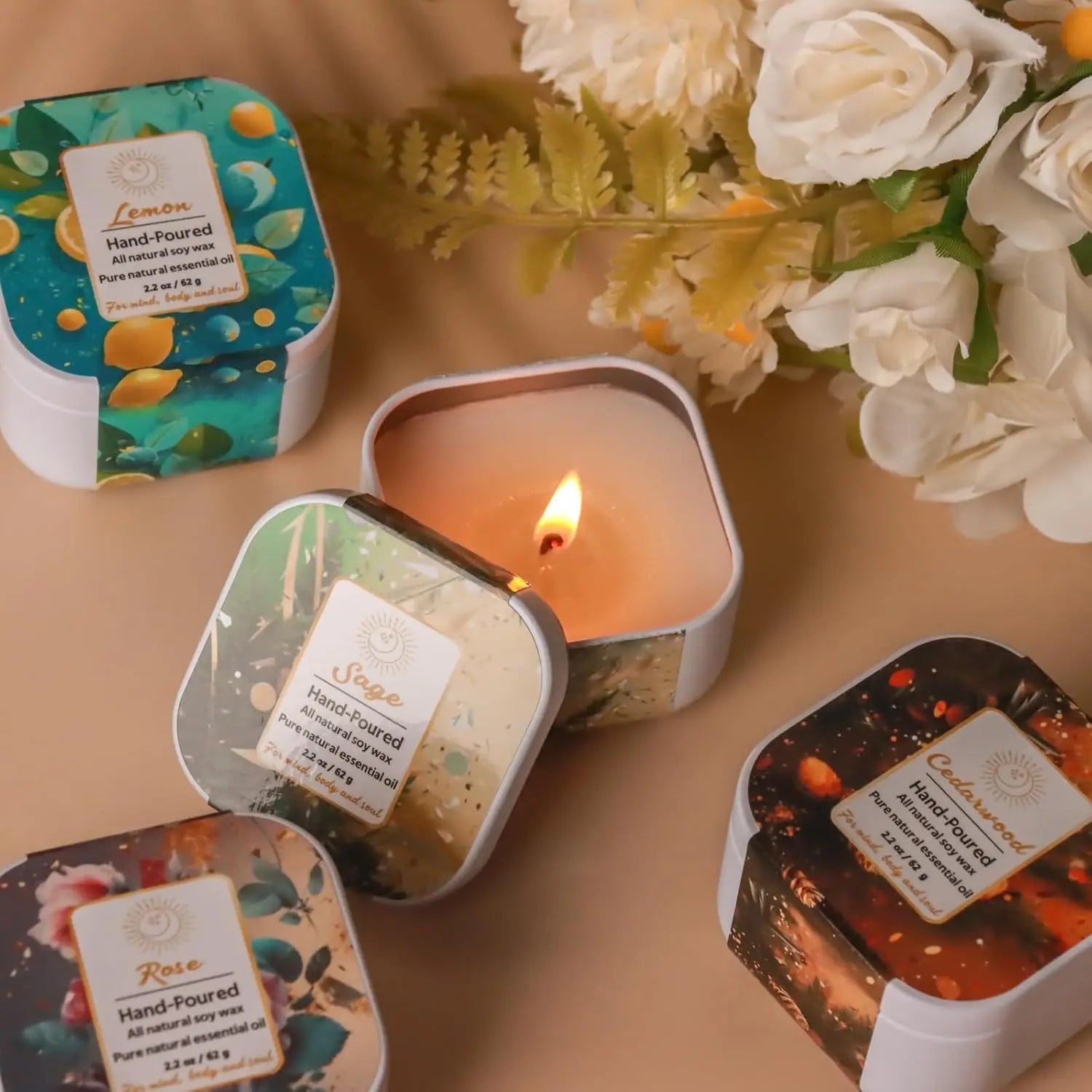 8-Pack Organic Aromatherapy Candles, Hand-Poured Soy Wax, Natural Fragrance for Home Decor and Relaxation