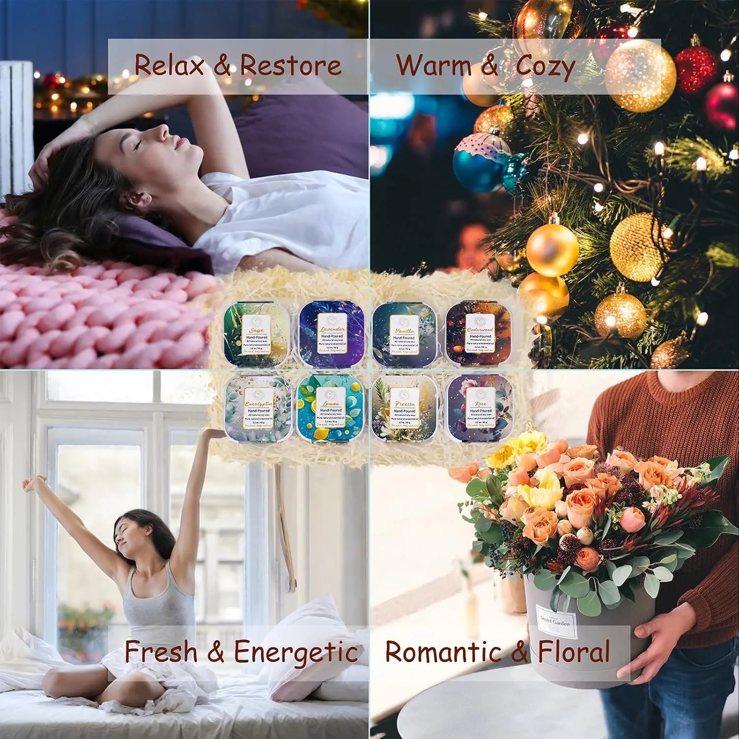 8-Pack Organic Aromatherapy Candles, Hand-Poured Soy Wax, Natural Fragrance for Home Decor and Relaxation