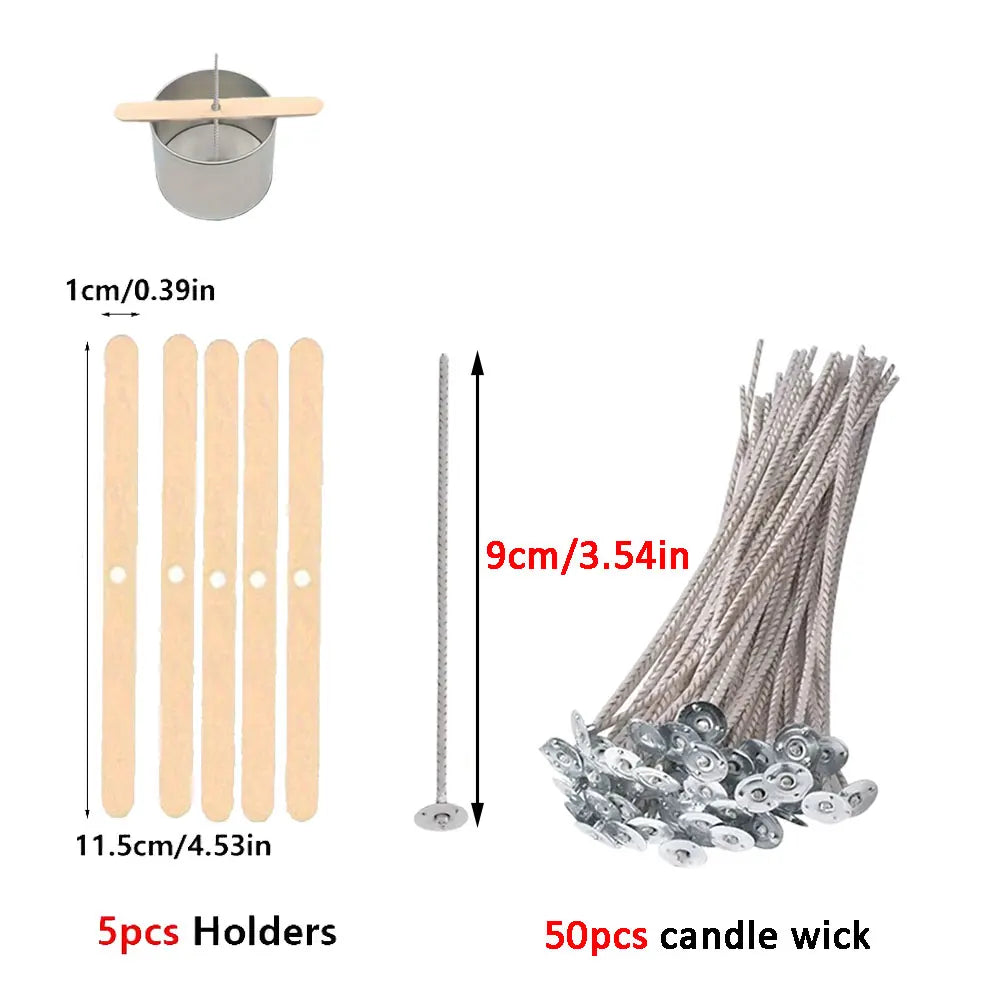 55pcs Flower Candle Wick Wood Stick Hold for SoyWax Candle Making Kit Smokeless Eco Series DIY Home Fragrance Decor Party Favors